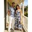 Vacation Couple Outfit Botanical Leaf Print Bowknot Off the Shoulder Jumpsuit and Shirt Set - Bleu clair S | US 4