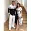 Colorblock Butterfly Flower Print Flutter Sleeve Midi Dress And Button Down Long Sleeve Shirt Matching Hawaii Outfit - Noir S