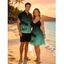 Vacation Couple Outfit Palm Tree Pattern Ombre Spaghetti Strap V Neck A Line Mini Tank Dress and Button Up Shirt Casual Matching Outfit - Vert profond S | US 4