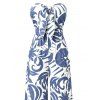 Vacation Jumpsuit Botanical Leaf Silhouette Print Bowknot Off the Shoulder Wide Leg Jumpsuit - Bleu clair XL | US 12