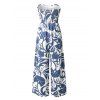 Vacation Jumpsuit Botanical Leaf Silhouette Print Bowknot Off the Shoulder Wide Leg Jumpsuit - Bleu clair XL | US 12