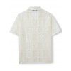 Men's Casual Shirt Solid Color Floral Lace Hollow Out Button Up Shirt - Blanc de Crème 3XL