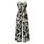 Vacation Jumpsuit Botanical Leaf Silhouette Print Bowknot Off the Shoulder Wide Leg Jumpsuit - Bleu clair M | US 6