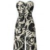 Combinaison de vacances à imprimé botanique et silhouette de feuilles, nœud papillon, épaules dénudées, jambes larges - Noir XL | US 12