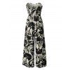Vacation Jumpsuit Botanical Leaf Silhouette Print Bowknot Off the Shoulder Wide Leg Jumpsuit - Noir XXXL | US 16