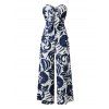Vacation Jumpsuit Botanical Leaf Silhouette Print Bowknot Off the Shoulder Wide Leg Jumpsuit - Bleu profond XXXXL | US 18