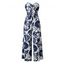Vacation Jumpsuit Botanical Leaf Silhouette Print Bowknot Off the Shoulder Wide Leg Jumpsuit - Vert XXXXL | US 18