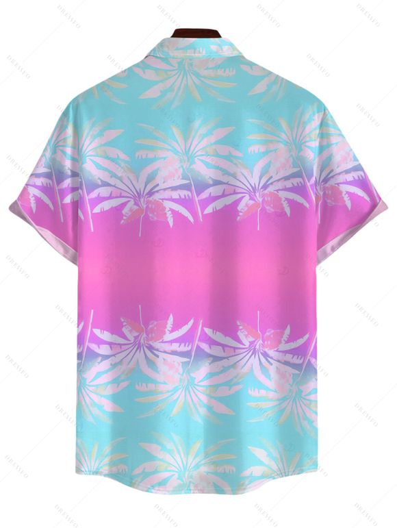 Men's Beach Vacation Shirt Ombre Coconut Tree Print Button Up Shirt - Rose Vif 5XL