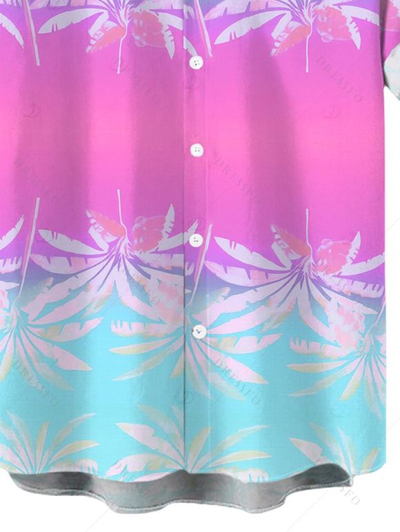 Men's Beach Vacation Shirt Ombre Coconut Tree Print Button Up Shirt - Rose Vif 5XL