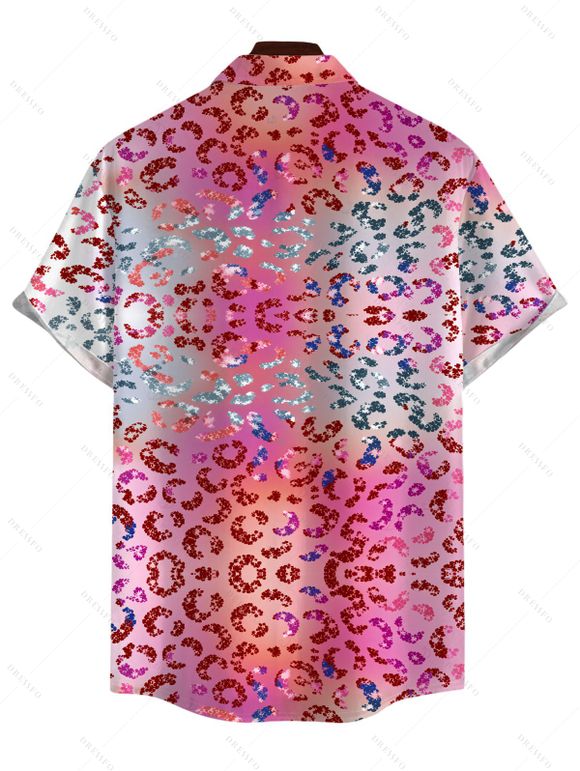 Men's Beach Vacation Shirt Ombre Sequined Leopard Print Button Up Shirt - Rose Vif 5XL