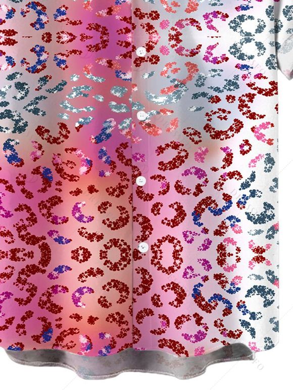 Men's Beach Vacation Shirt Ombre Sequined Leopard Print Button Up Shirt - Rose Vif 5XL