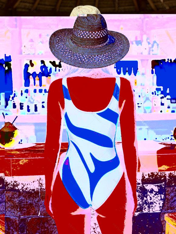 Beach One-piece Swimsuit Monochrome Geometric Print Square Neck Vacation Swimwear - Pers S | US 4