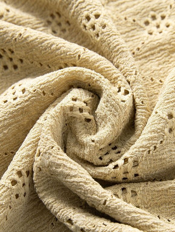 Beach Vacation Couple Outfit Tropical Coconut Tree Print Halter Bikini Swimsuit and Hollow Out Shirt Set - café lumière S | US 4