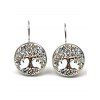 Boucles D'Oreilles Pendantes Motif Rond et Arbre de Vie Style Vintage - Argent 