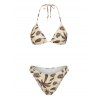Beach Vacation Couple Outfit Tropical Coconut Tree Print Halter Bikini Swimsuit and Hollow Out Shirt Set - LIGHT COFFEE S | US 4
