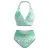 Beach Vacation Bikini Swimsuit Ombre Sequined Leopard Print Ruched Halter Swimwear Set - Vert Menthe L | US 8-10