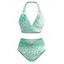 Beach Vacation Bikini Swimsuit Ombre Sequined Leopard Print Ruched Halter Swimwear Set - Vert Menthe L | US 8-10