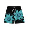 Beach Vacation Couple Outfit Sunflower Print Cinched Crossover Skirt 3pcs Swimsuit and Drawstring Shorts Set - BLACK S | US 4