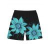 Beach Vacation Couple Outfit Sunflower Print Cinched Crossover Skirt 3pcs Swimsuit and Drawstring Shorts Set - BLACK S | US 4