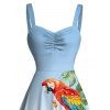 Vacation Dress Ombre Parrot Tropical Leaf Hibiscus Floral Print Ruched Bust Mini Dress - Bleu clair XXXXXL | US 20