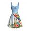 Vacation Dress Ombre Parrot Tropical Leaf Hibiscus Floral Print Ruched Bust Mini Dress - Bleu clair XXXXXL | US 20