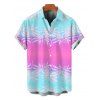 Men's Beach Vacation Shirt Ombre Coconut Tree Print Button Up Shirt - Rose Vif 5XL