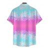 Men's Beach Vacation Shirt Ombre Coconut Tree Print Button Up Shirt - Rose Vif 5XL