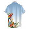 Vacation Couple Outfit Ombre Parrot Tropical Leaf Hibiscus Floral Print Ruched Bust Dress and Shirt Set - Bleu Poudre S | US 4