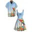 Vacation Couple Outfit Ombre Parrot Tropical Leaf Hibiscus Floral Print Ruched Bust Dress and Shirt Set - Bleu Poudre S | US 4