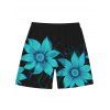 Men's Beach Vacation Shorts Tropical Sunflower Print Drawstring Straight Shorts - Noir 5XL