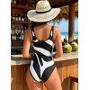 Beach One-piece Swimsuit Monochrome Geometric Print Square Neck Vacation Swimwear - Blanc XXL | US 14