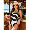 Beach One-piece Swimsuit Monochrome Geometric Print Square Neck Vacation Swimwear - Blanc XXL | US 14