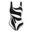 Beach One-piece Swimsuit Monochrome Geometric Print Square Neck Vacation Swimwear - Blanc XXL | US 14