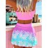 3pcs Vacation Tankini Swimsuit Ombre Palm Leaf Print Cinched Crossover Skirt Swimwear Set - Rose Vif L | US 8-10
