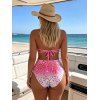 Beach Vacation Bikini Swimsuit Ombre Sequined Leopard Print Ruched Halter Swimwear Set - Rose XXL | US 14