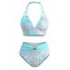 Beach Vacation Bikini Swimsuit Ombre Sequined Leopard Print Ruched Halter Swimwear Set - Bleu M | US 6