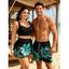 Beach Vacation Couple Outfit Sunflower Print Cinched Crossover Skirt 3pcs Swimsuit and Drawstring Shorts Set - Noir S | US 4