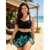 Beach Vacation Couple Outfit Sunflower Print Cinched Crossover Skirt 3pcs Swimsuit and Drawstring Shorts Set - Noir S | US 4