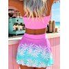 Beach Vacation Couple Outfit Ombre Palm Leaf Print Cinched Crossover Skirt 3pcs Tankini Swimsuit and Shirt Set - Rose Vif S | US 4