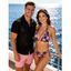 Vacation Couple Outfit Bicolor Tropical Hibiscus Floral Print Tied Halter Bikini Swimsuit and Hollow Out Shirt Set - Noir S | US 4