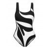 Beach Vacation Couple Outfit Monochrome Geometric Print One-piece Swimsuit and Hollow Out Shirt Set - Noir S | US 4