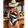 Beach Vacation Couple Outfit Monochrome Geometric Print One-piece Swimsuit and Hollow Out Shirt Set - Noir S | US 4
