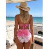 Beach Vacation Couple Outfit Ombre Sequined Leopard Print Ruched Halter Bikini Swimsuit and Shirt Set - Rose Vif S | US 4
