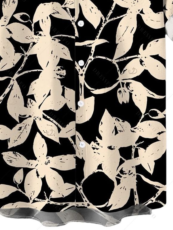 Men's Beach Vacation Shirt Tropical Monstera Palm Leaf Print Button Up Shirt - Noir 5XL