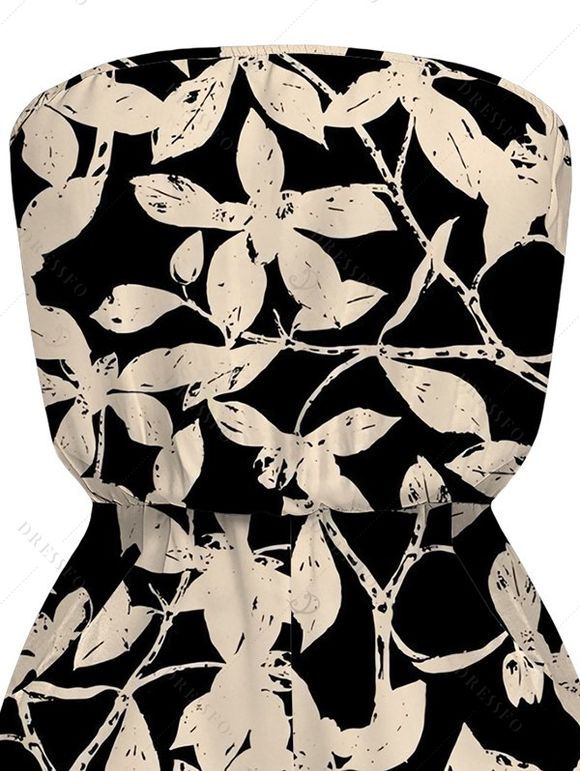 Beach Vacation Romper Tropical Monstera Palm Leaf Print Pocket Off the Shoulder Romper - Noir XXL | US 14