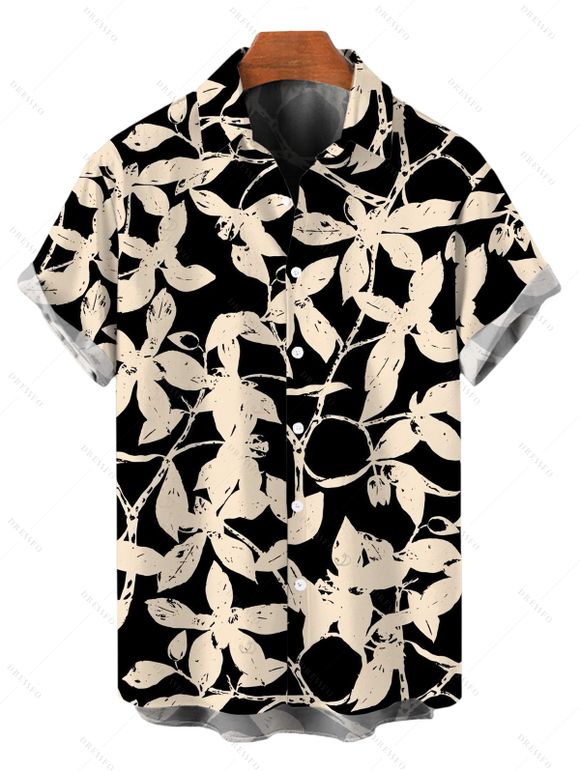 Beach Vacation Couple Outfit Tropical Monstera Palm Leaf Print Pocket Off the Shoulder Romper and Shirt Set - Noir S | US 4