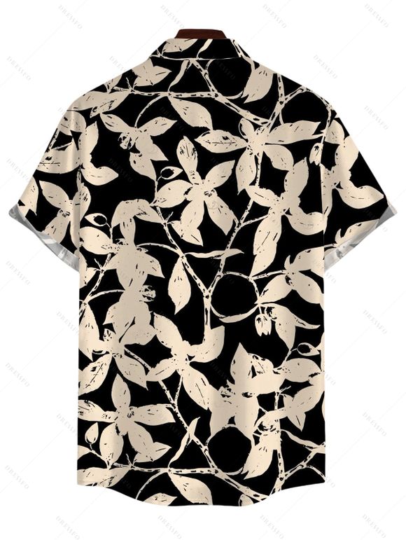Beach Vacation Couple Outfit Tropical Monstera Palm Leaf Print Pocket Off the Shoulder Romper and Shirt Set - Noir S | US 4