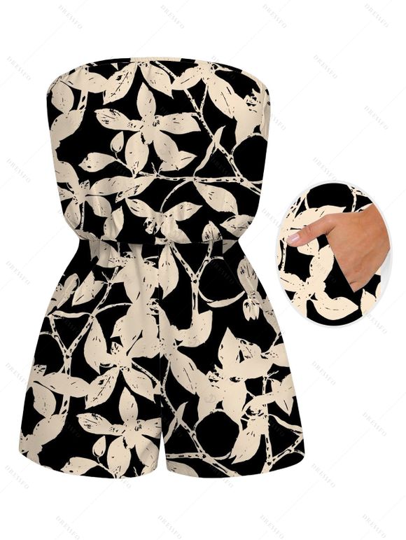 Beach Vacation Couple Outfit Tropical Monstera Palm Leaf Print Pocket Off the Shoulder Romper and Shirt Set - Noir S | US 4