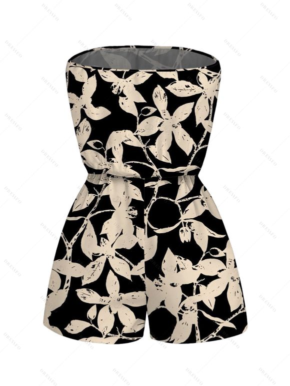 Beach Vacation Couple Outfit Tropical Monstera Palm Leaf Print Pocket Off the Shoulder Romper and Shirt Set - Noir S | US 4