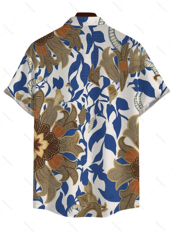 Men's Vintage Vacation Shirt Paisley Floral Leaf Print Button Up Shirt - Cadetblue 5XL